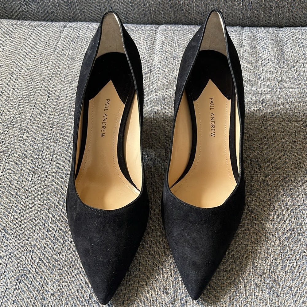 Paul Andrew black leather suede block heel shoes Size: 40